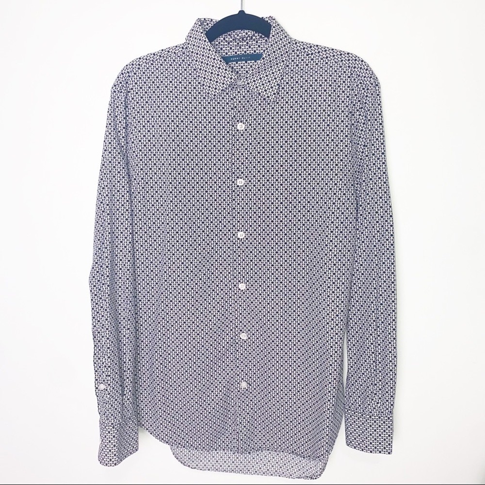 Perry Ellis Geometric Print Button Front Dress Shirt Size Small